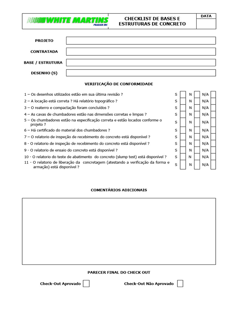 Checklist de Bases e Estruturas de Concreto | PDF