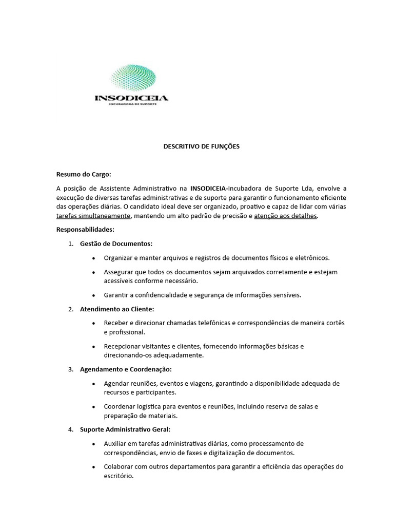 DESCRITIVO DE FUNÇÕES Nelma | PDF | Carreira e Crescimento
