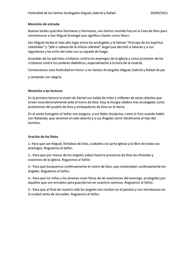 Monición Festividad de San Miguel Arcángel PDF