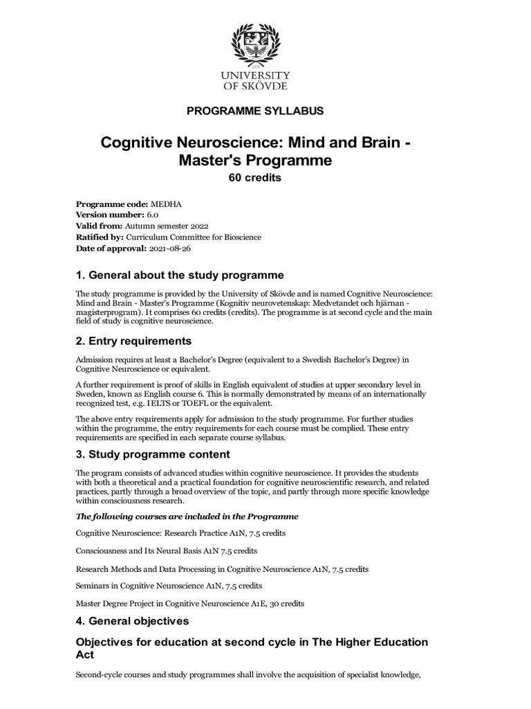 Master's Programme in Cognitive Neuroscience | PDF | Neuroscience ...