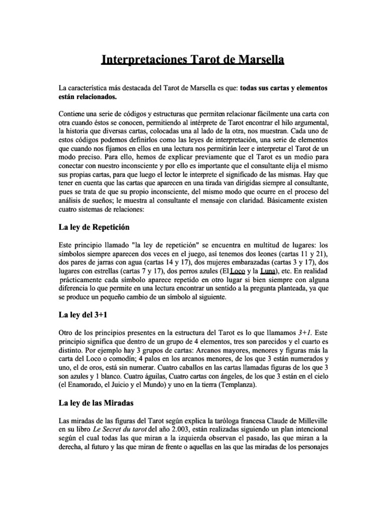 Interpretación del Tarot de Marsella | PDF | Tarot | Jugando a las cartas