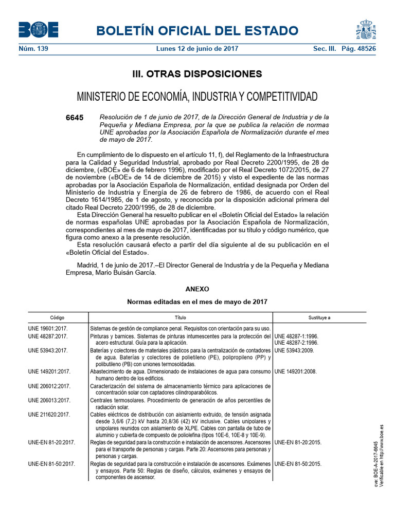 Boe A 2017 6645 | PDF | Ingenieria Eléctrica | Máquina elevadora