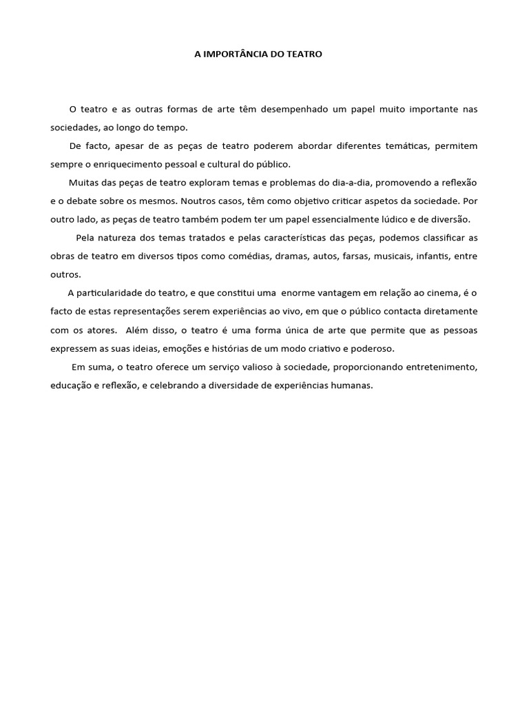 A Importância do Teatro na Sociedade | PDF