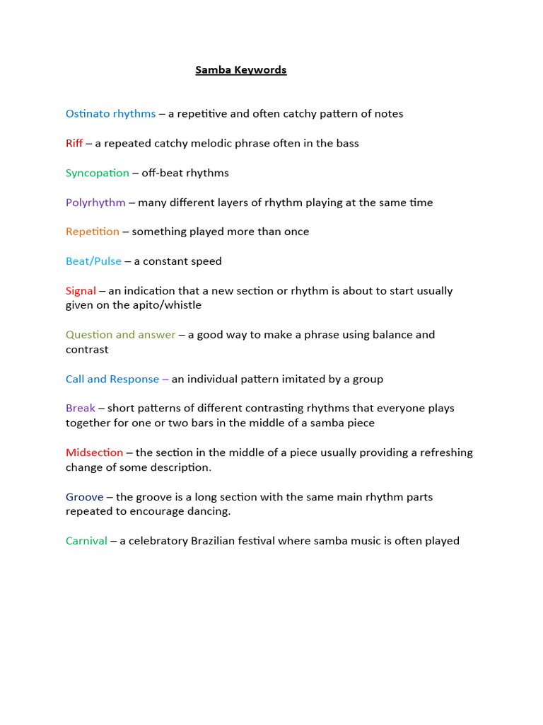 Samba Music: Key Rhythms & Instruments | PDF