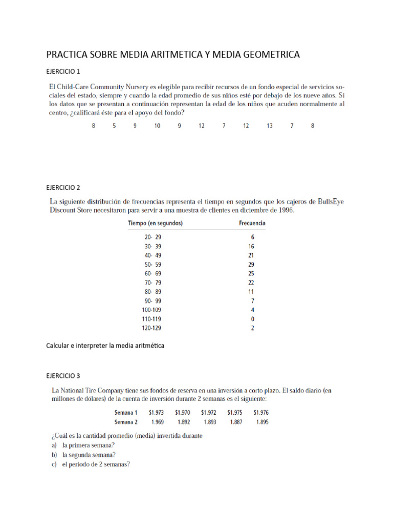 Ejercicios de Media Aritmética y Geométrica | PDF
