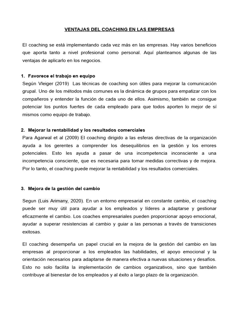 Ventajas del coaching en las empresas pdf business economias