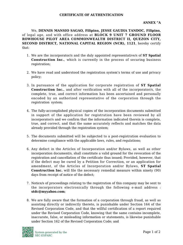 4.) Certificate of Authentication | PDF | Government | Justice