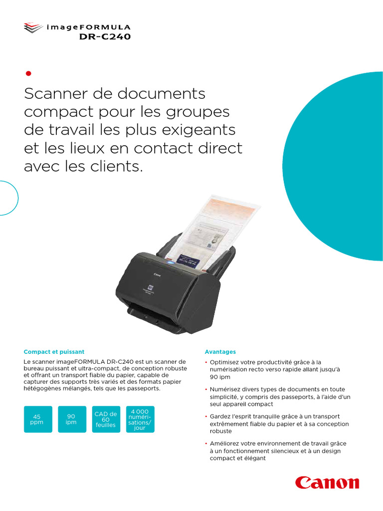 Scanner de Documents Compact Pour Les Groupes de Travail Les Plus ...