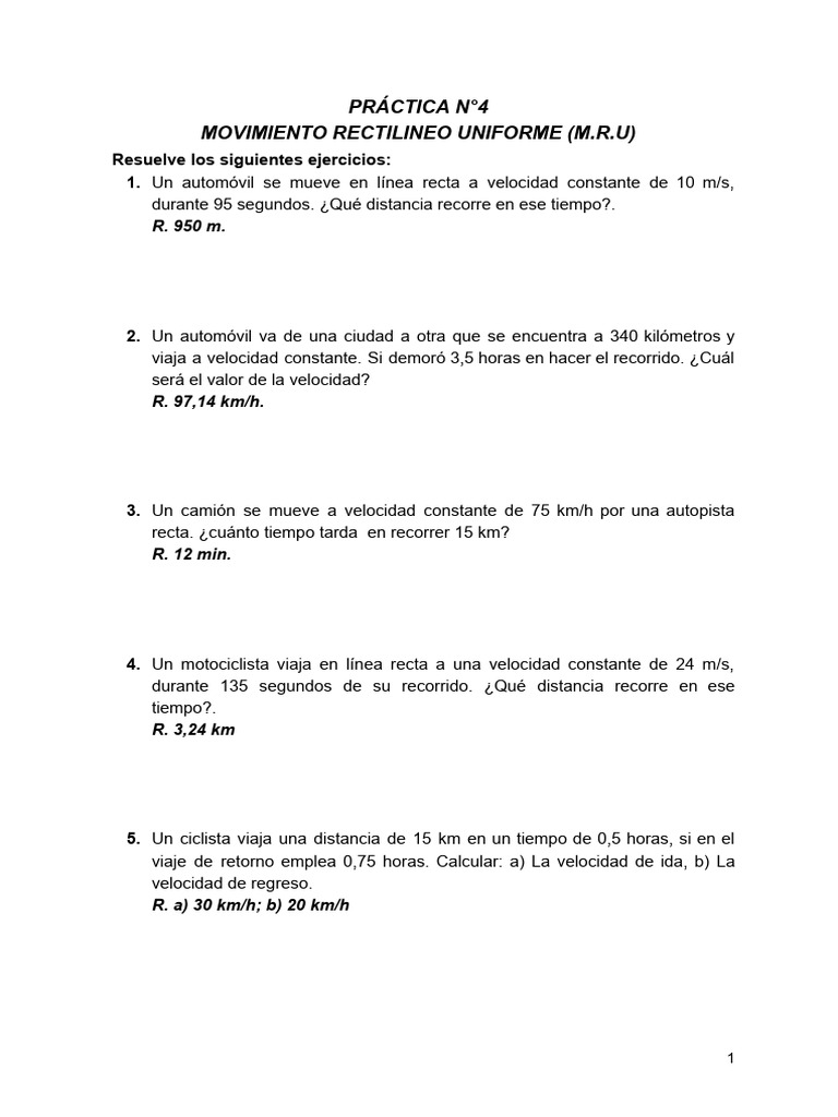 Práctica N°4 Movimiento Rectilineo Uniforme (M.r.u) | PDF