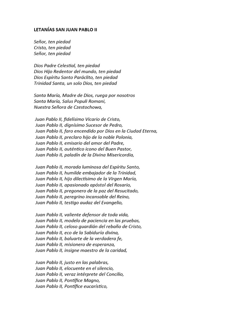 Letanías a San Juan Pablo II | PDF | Papa juan pablo ii | Cristo (título)