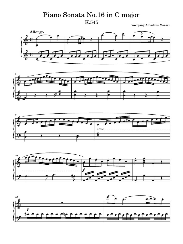 Mozart Piano Sonata No. 16 K.545 | PDF | Classical Music | Piano Sonatas