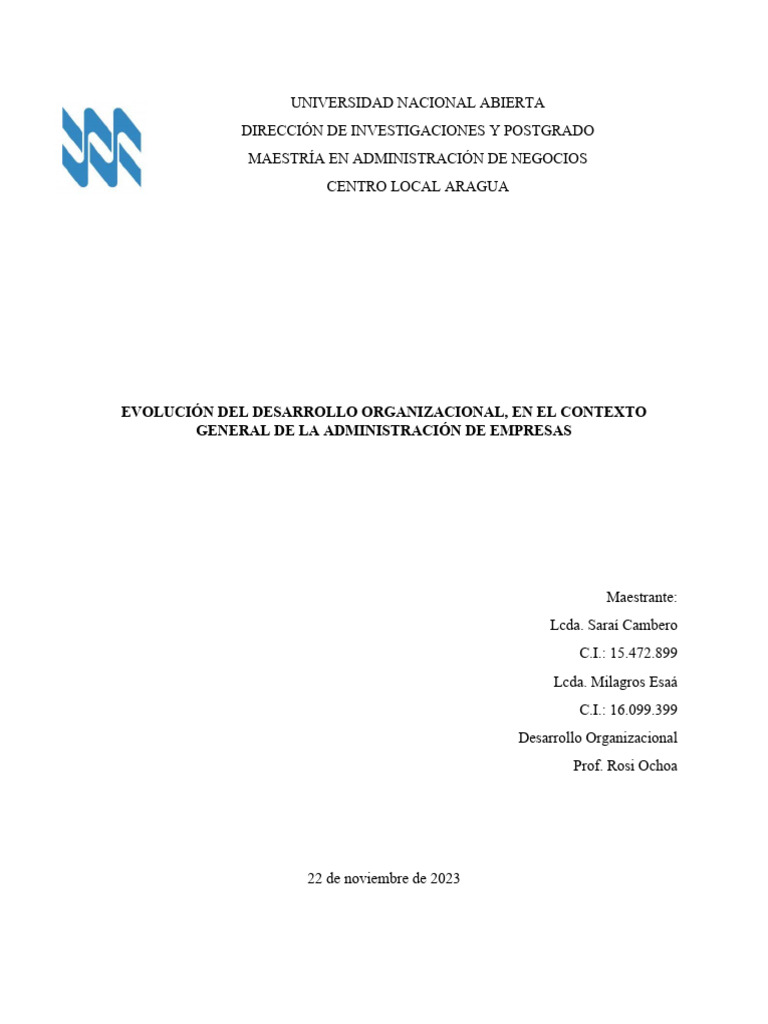 1era Actividad - Desarrollo Organizacional - Man | PDF | Crecimiento ...