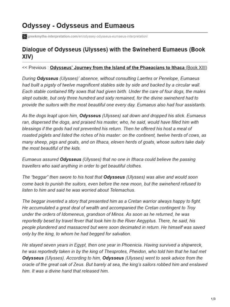Odyssey Odysseus and Eumaeus PDF Trojan War Odysseus