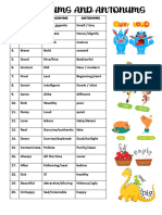 20 Synonyms and Antonyms Bingo