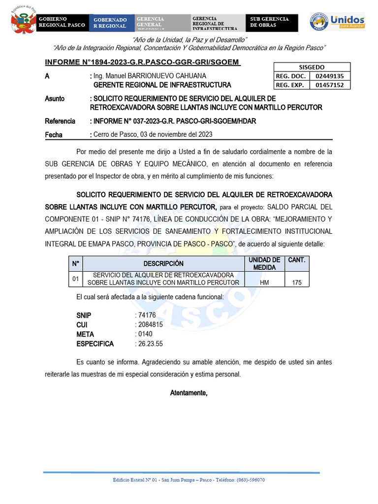 Solicitud de Alquiler de Retroexcavadora | PDF