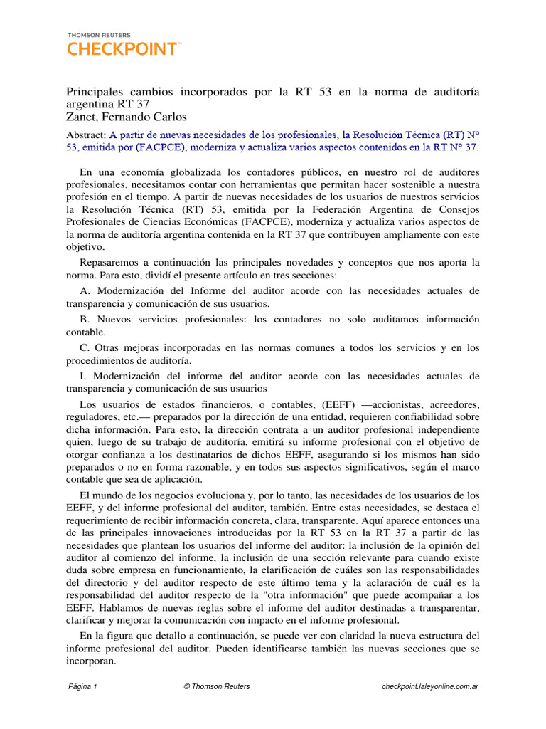 Principales Cambios Incorporados Por La RT 53 en La Norma de Auditoria ...