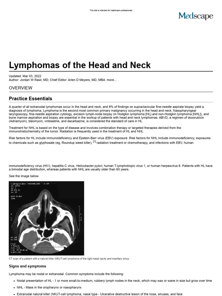 Lymphomas of The Head and Neck Practice Essentials, Background