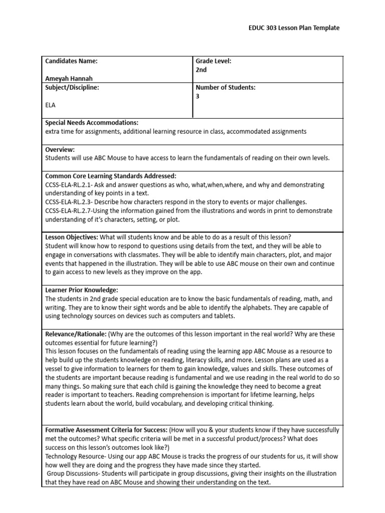 ABC Mouse ELA Lesson Plan for 2nd Grade | PDF | Reading Comprehension ...