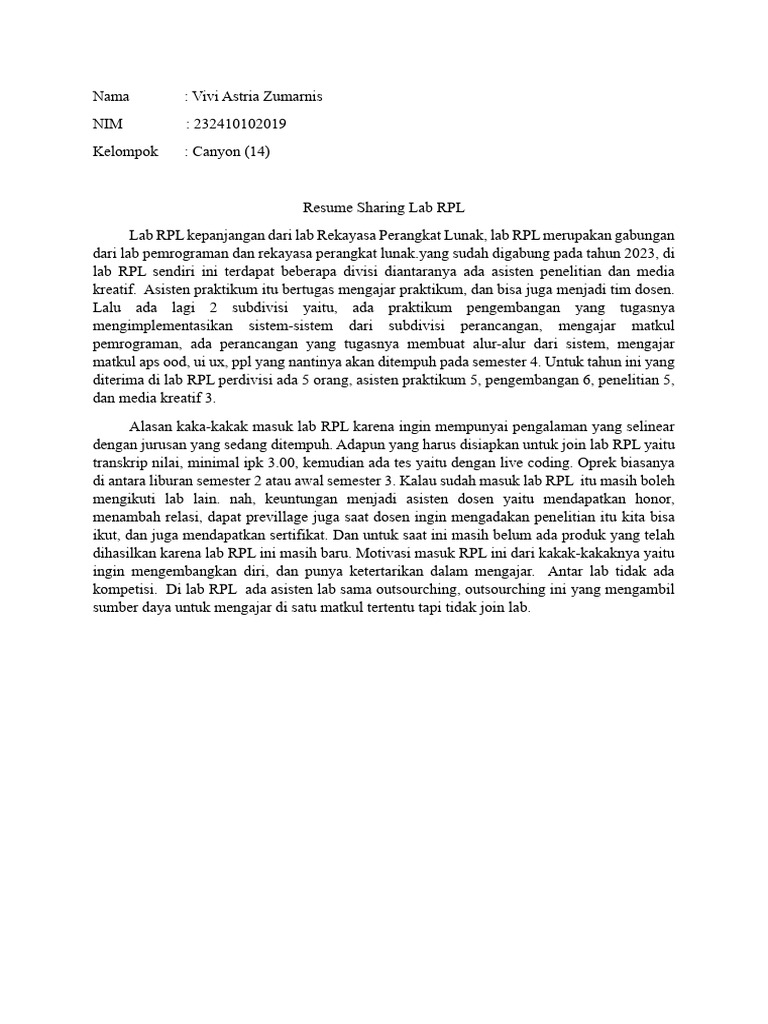 Lab RPL: Struktur dan Kesempatan Karir | PDF
