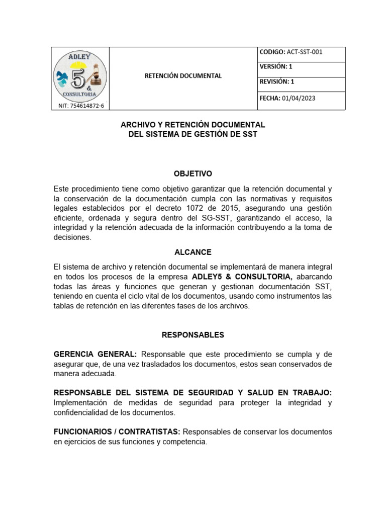 Gestión Documental Sg Sst Adley5 Pdf Gestión De Registros