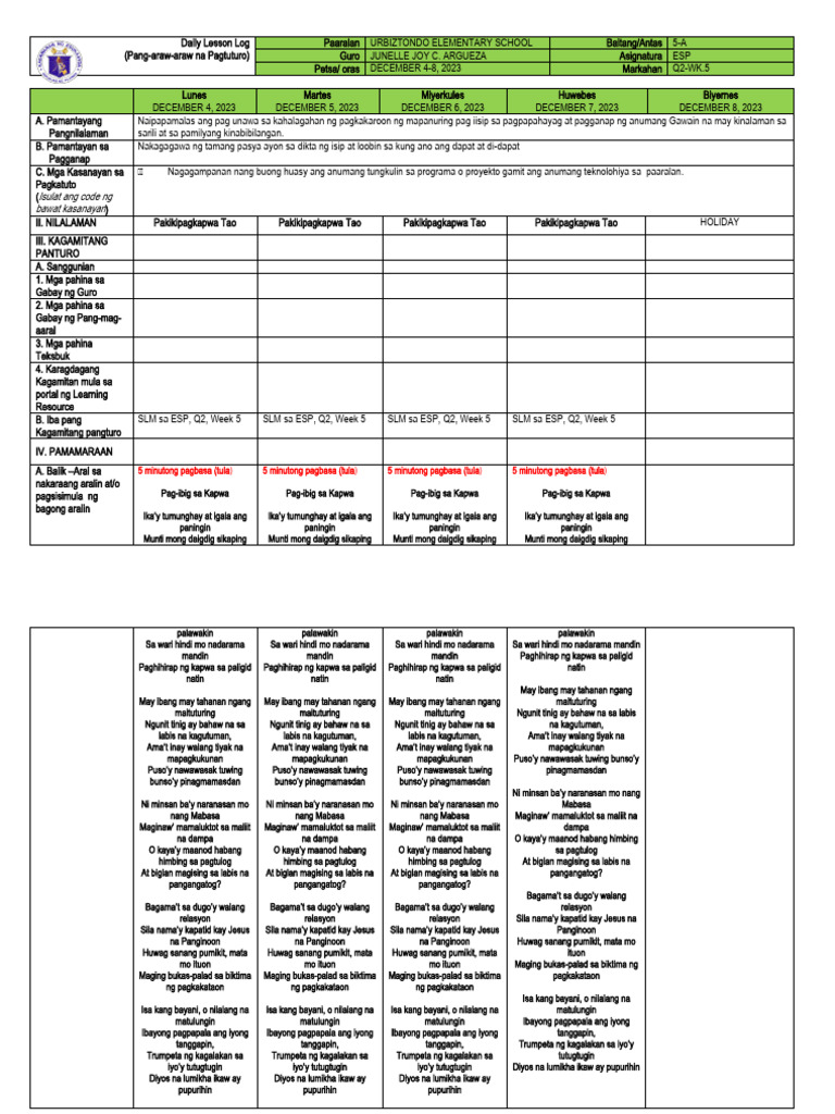 DLL ESP 5 Q2 Week 5 1 | PDF