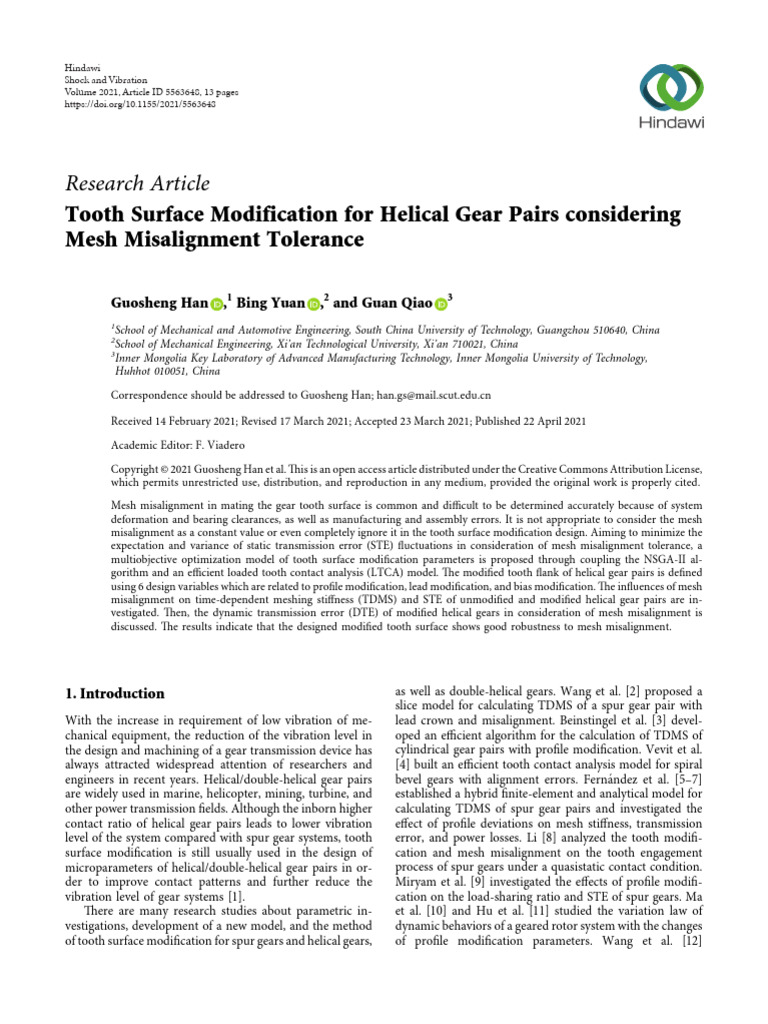 Research Article Tooth Surface Modification For Helical Gear Pairs