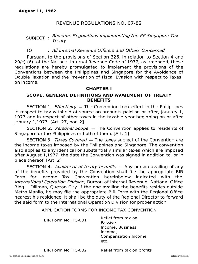 RP-Singapore Tax Treaty Regulations | PDF | Taxes | Dividend