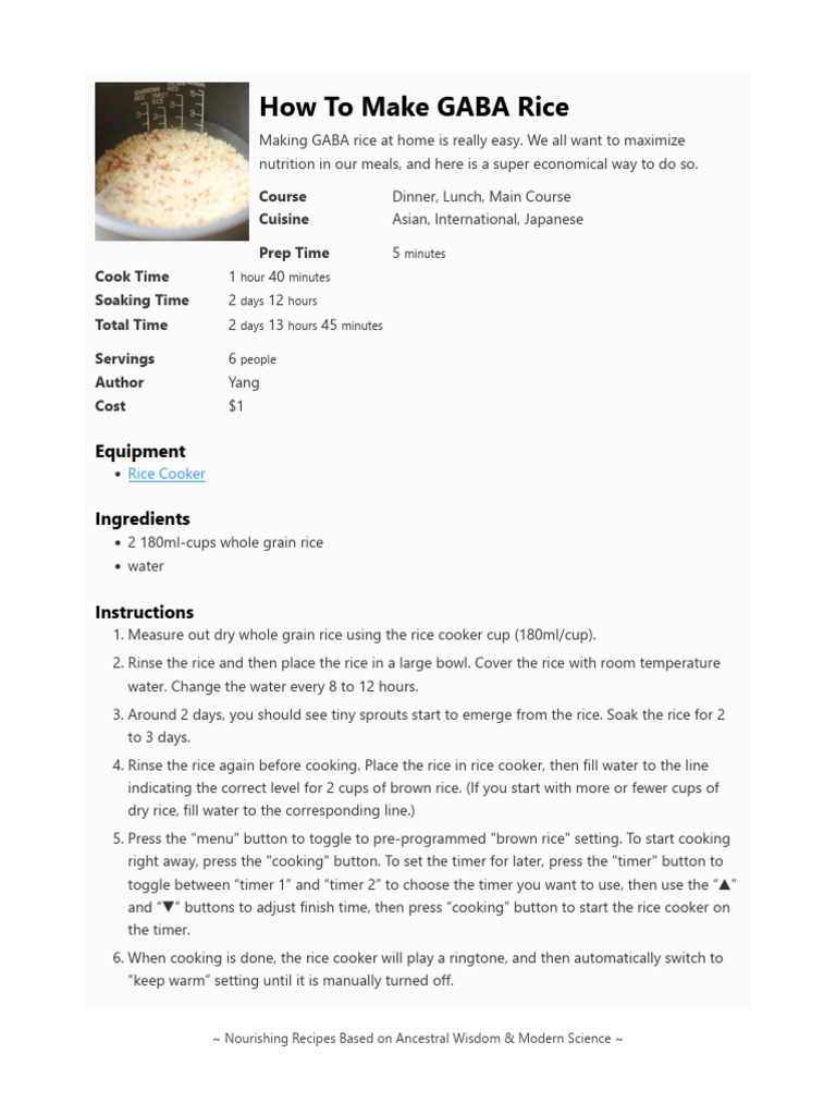 How To Make GABA Rice - Yang's Nourishing Kitchen | PDF | Cooking, Food ...