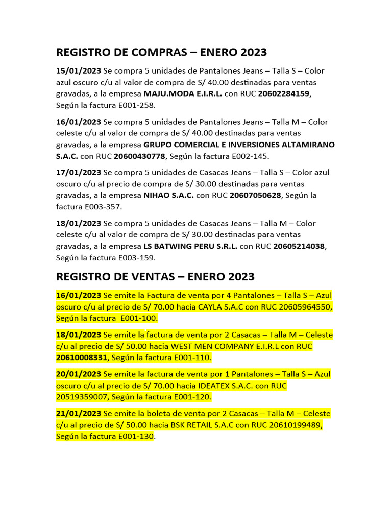 Registro de Compras y Ventas 2023 | PDF | Pantalones | Contabilidad