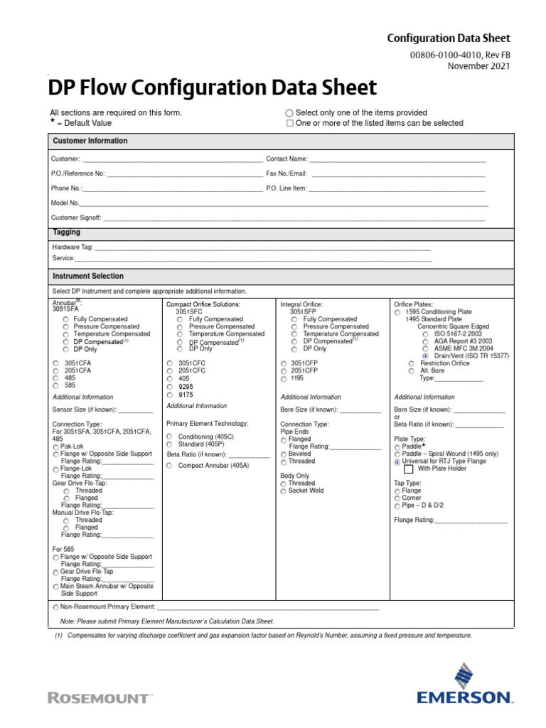 Configuration Data Sheet Rosemount DP Flow en 73936 | PDF
