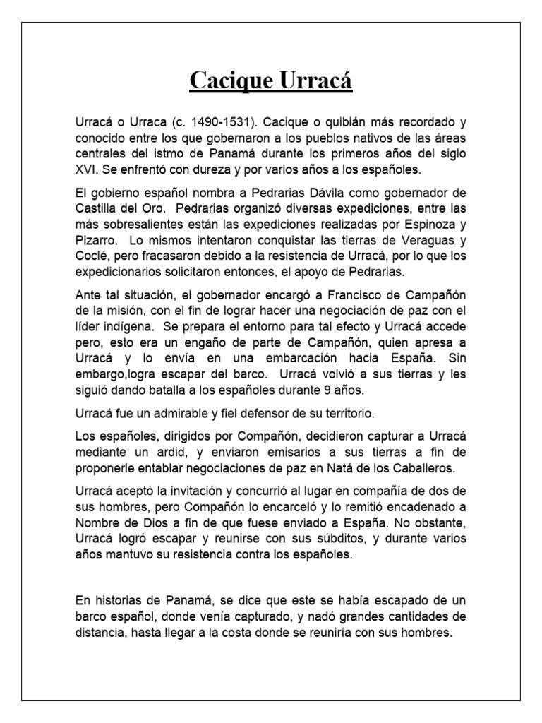 Cacique Urracá PDF Pueblos Indígenas de las Américas