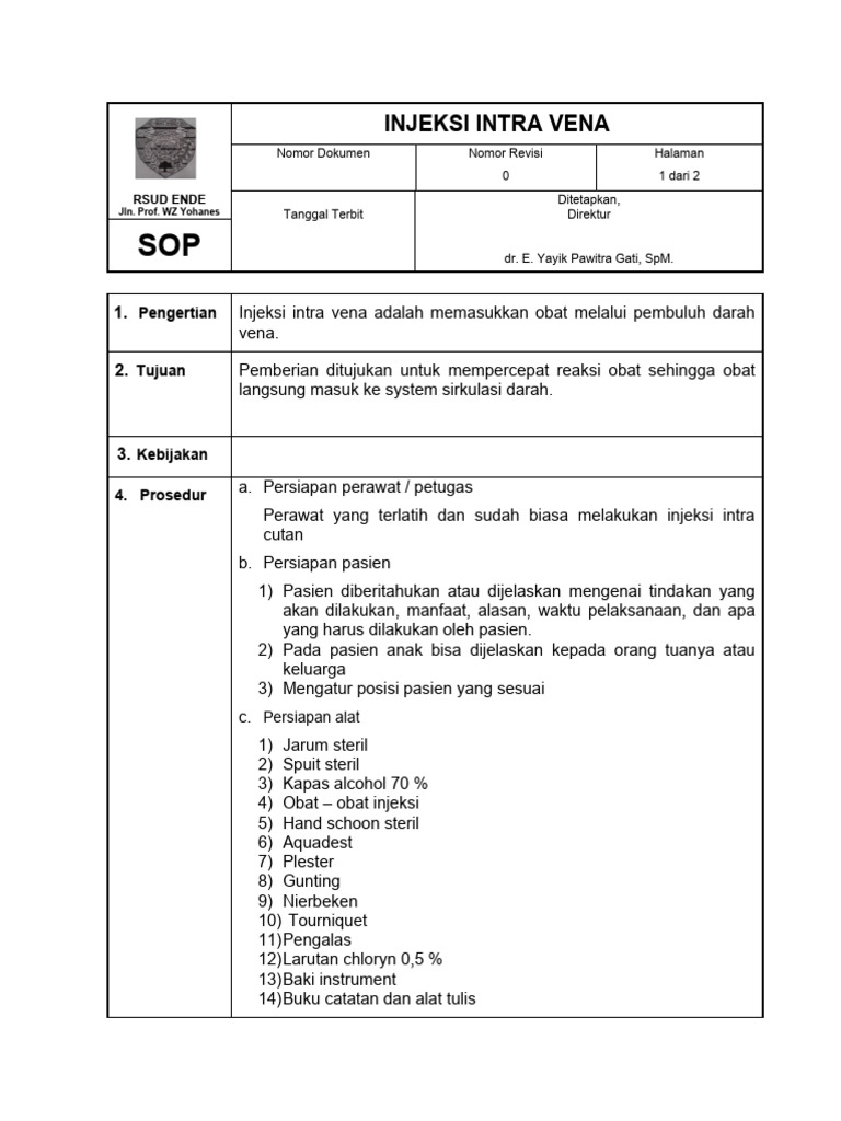 Prosedur Injeksi Intra Vena RSUD Ende | PDF | Pengembangan Diri