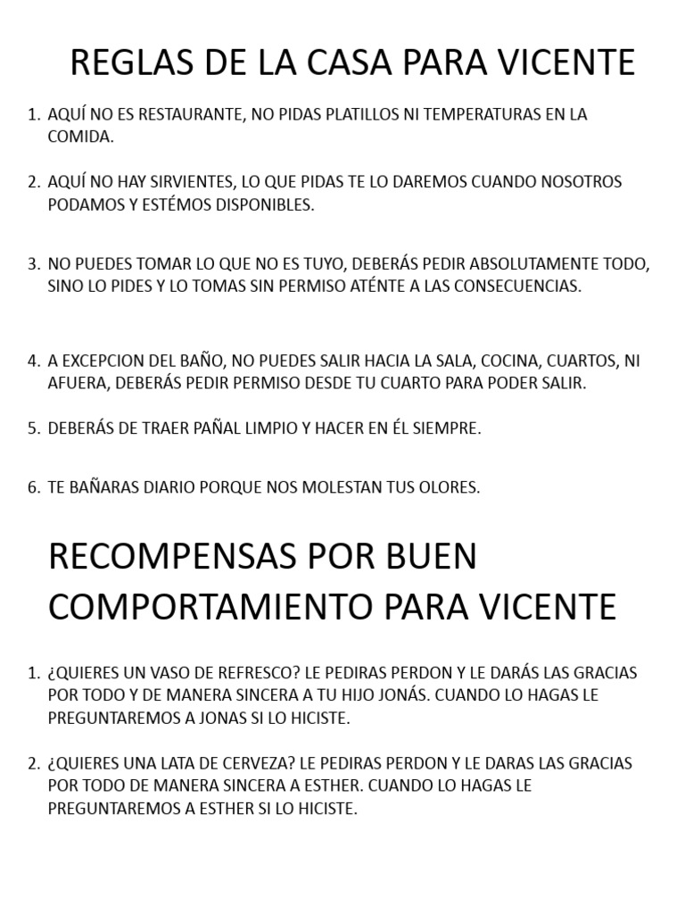 Reglas de La Casa para Vicente | PDF, image size:768x1024