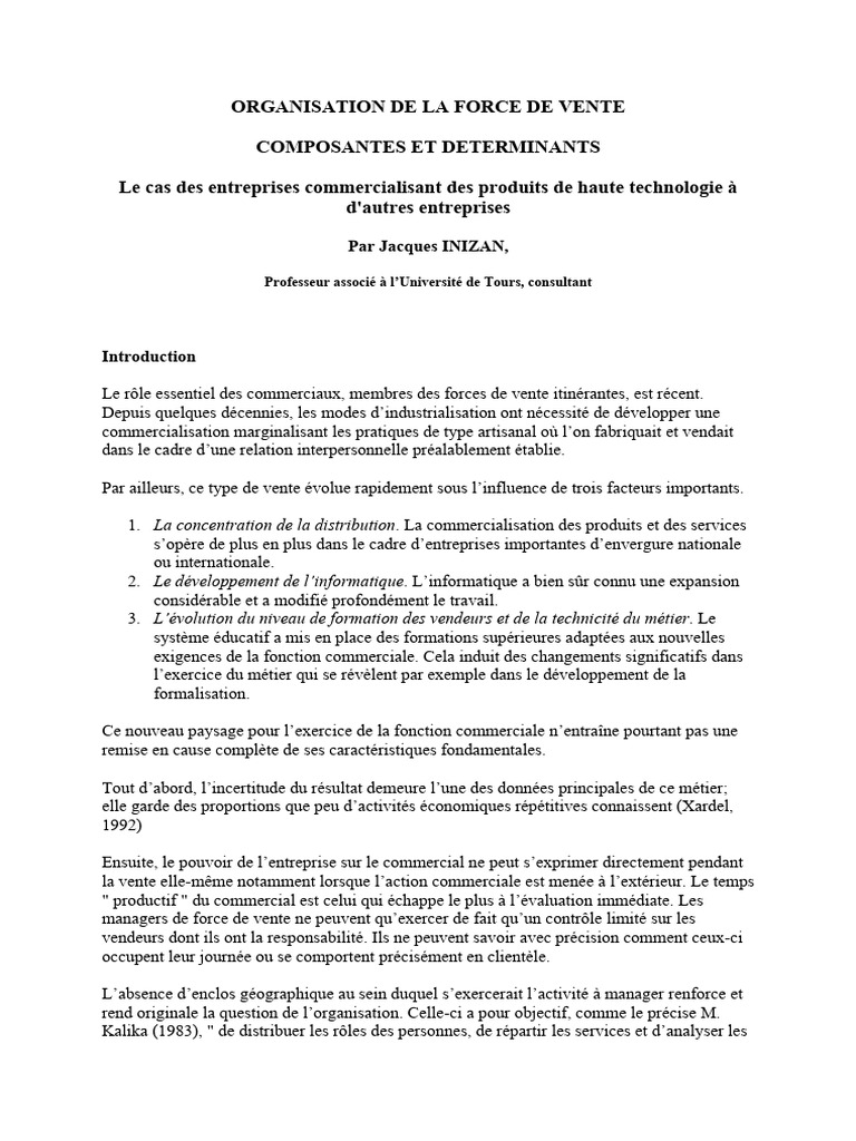 Organisation de la Force de Vente B2B | PDF | Sodles | Business