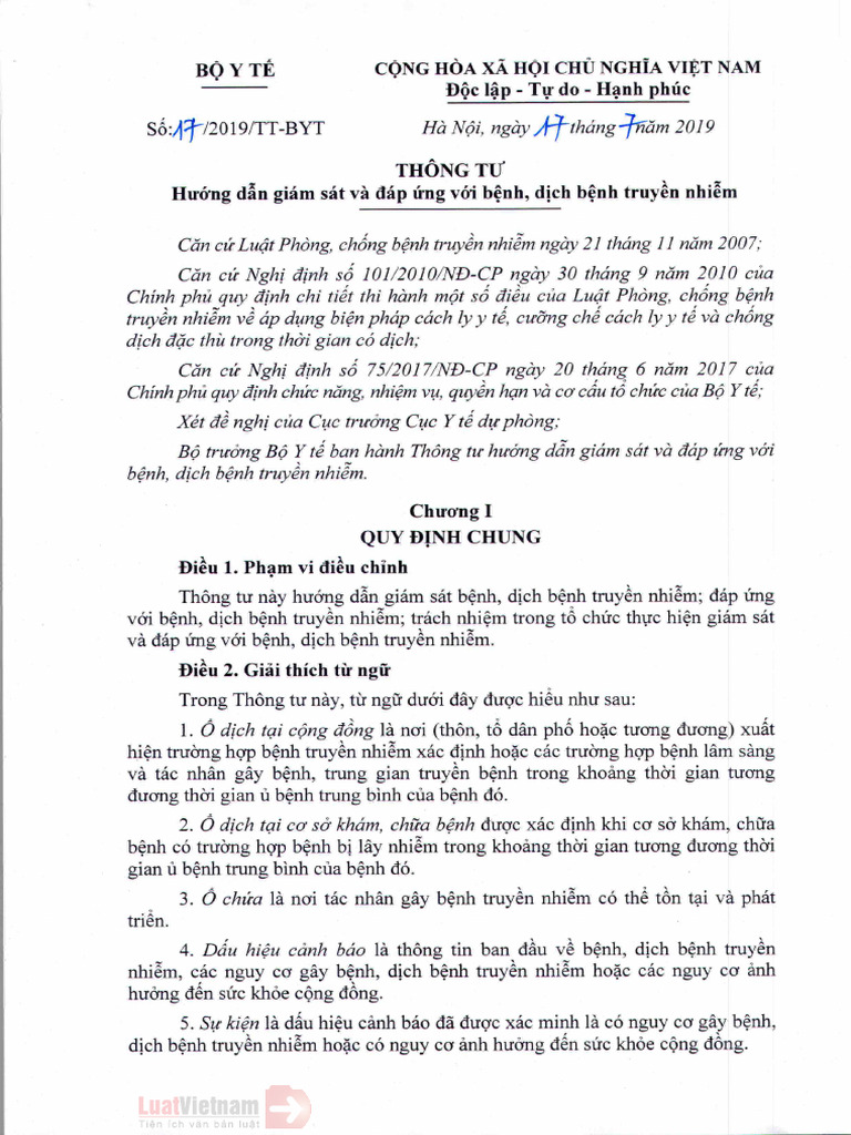 Thong tu 17 2019 tt byt huong dan giam sat benh dich benh truyen nhiem
