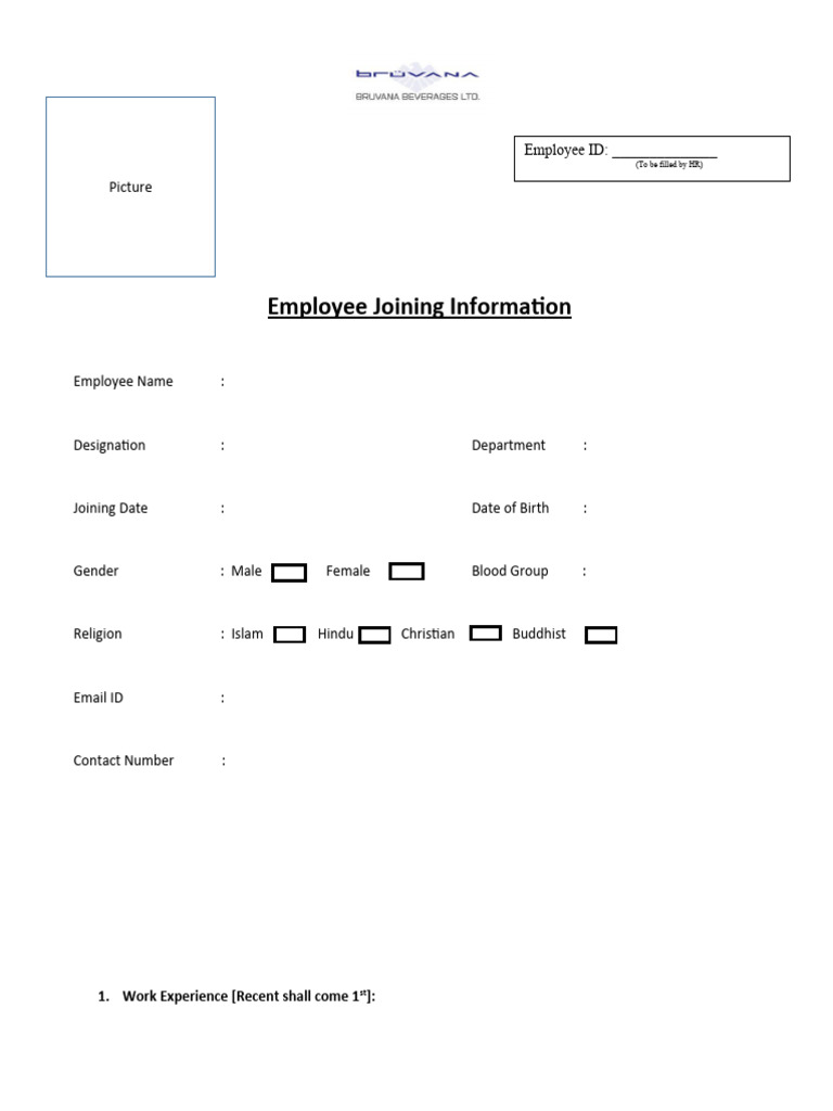 Employee Joining Form PDF