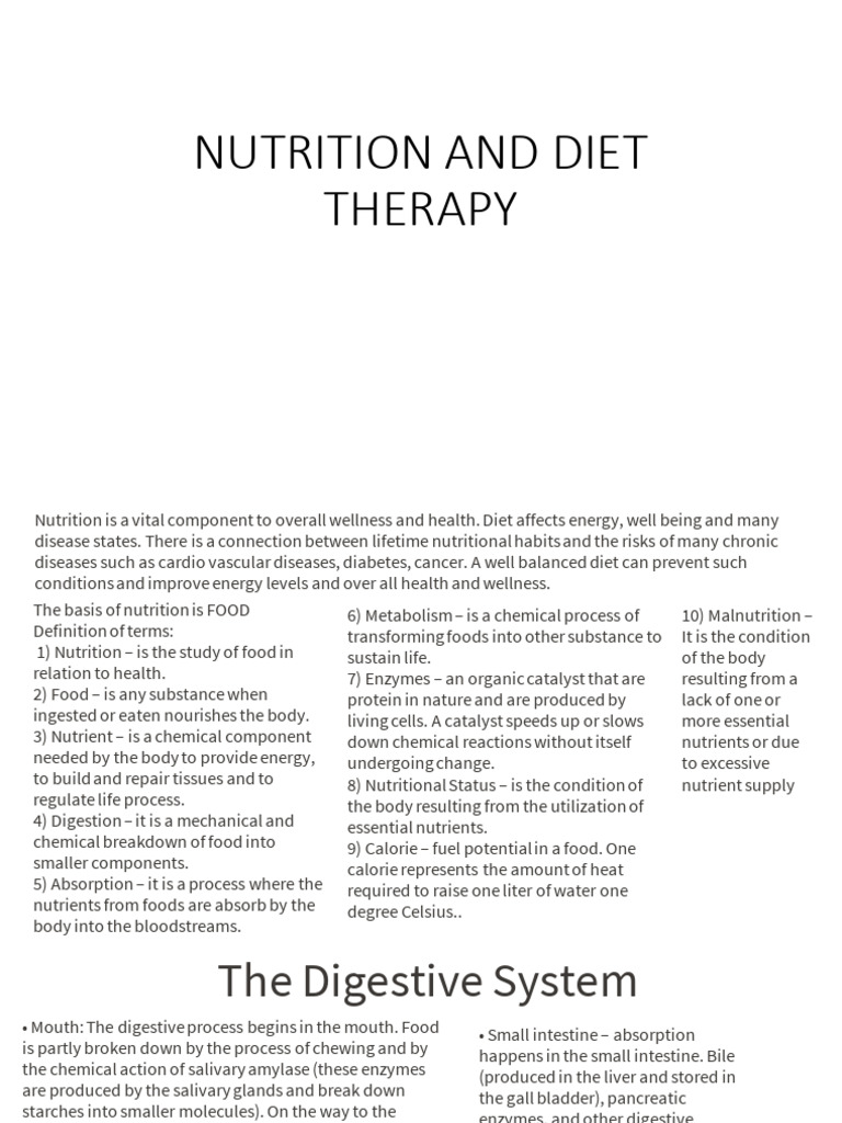 Nutrition and Diet Therapy | PDF | Digestion | Nutrition