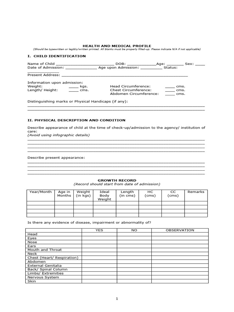Child Health and Medical Profile Form | PDF | Hepatitis | Hepatitis B