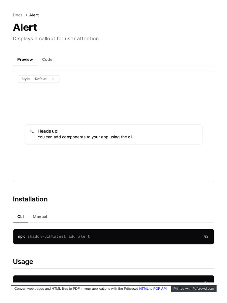 Shadcn Alert Component Documentation | PDF