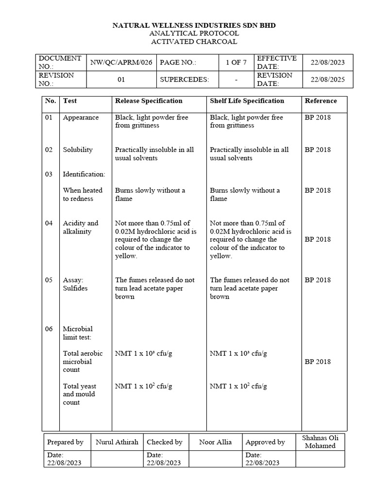 Image showcasing ACTIVATED CHARCOAL PROTOCOL REV 01 | PDF | Colony Forming Unit | Atomic ...