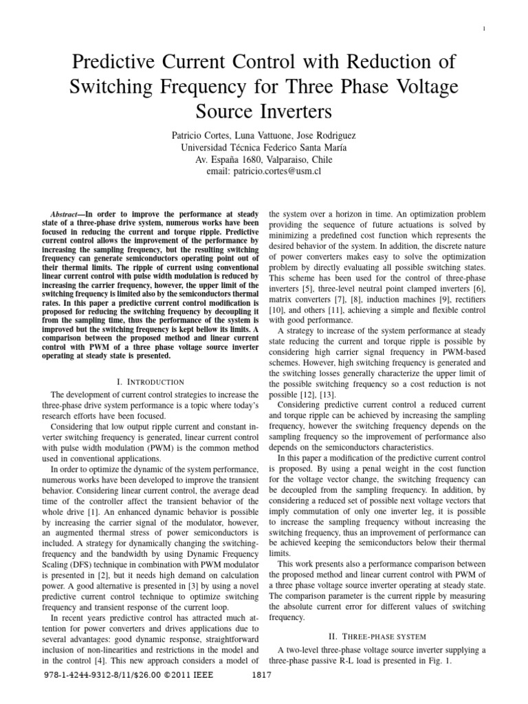 Predictive Current Control With Reduction of Switching Frequency For