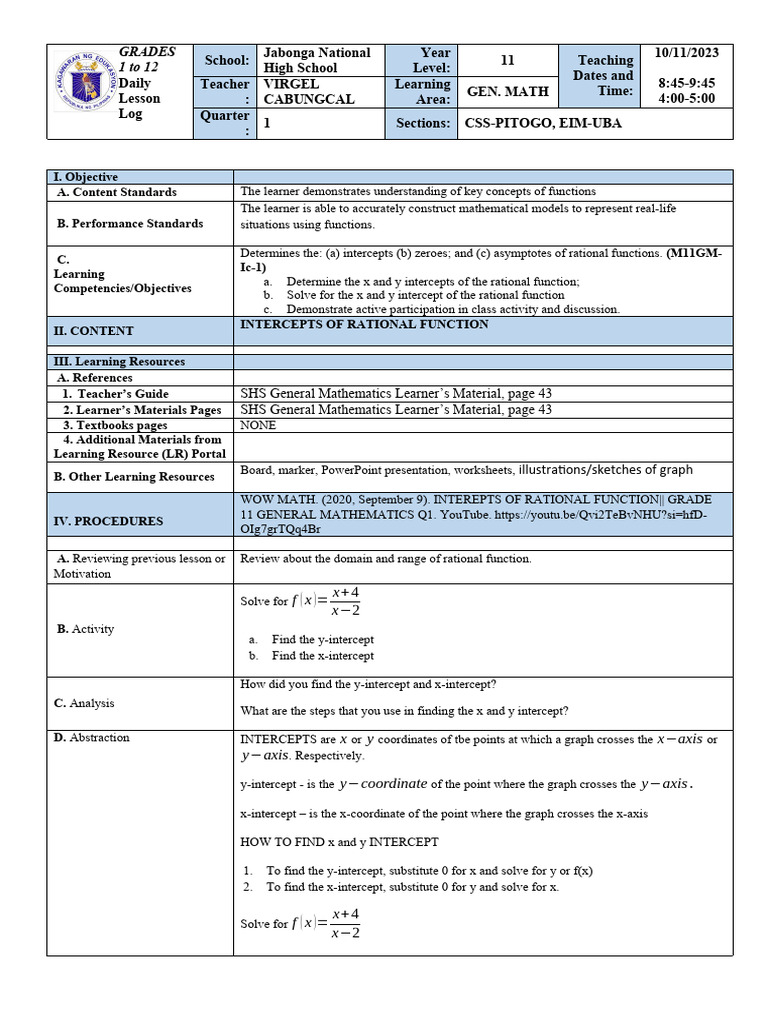 Grades 1 To 12 SHS General Mathematics Learner's Material, Page 43 SHS