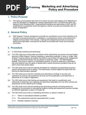 Marketing and Advertising Policy and Procedure