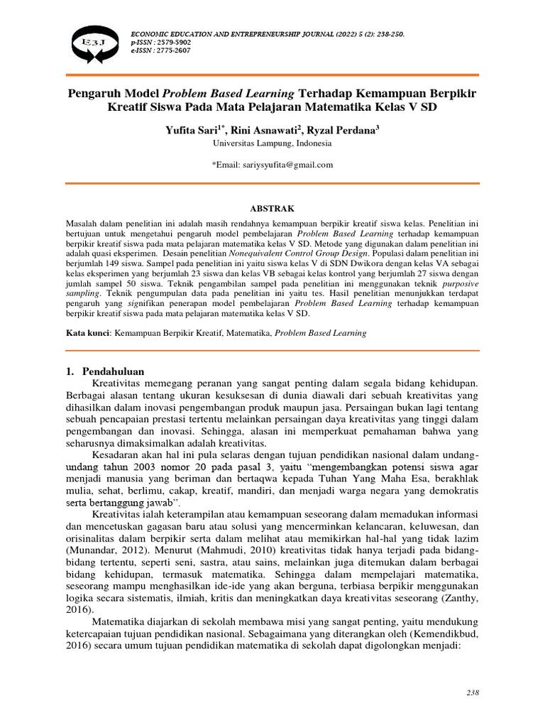 Pengaruh Problem Based Learning di SD | PDF | Karier & Perkembangan ...