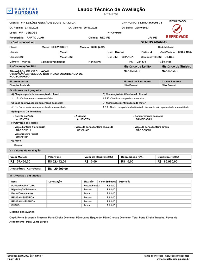 Laudo Cautelar Veicular 342758 | PDF | Pneu | Transporte