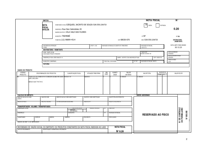 Nota Fiscal Carro | PDF | Recibo | Business