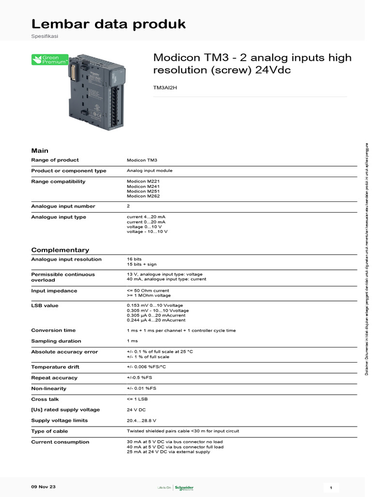 Modicon TM3AI2H Data Sheet | PDF | Telecommunications Engineering ...