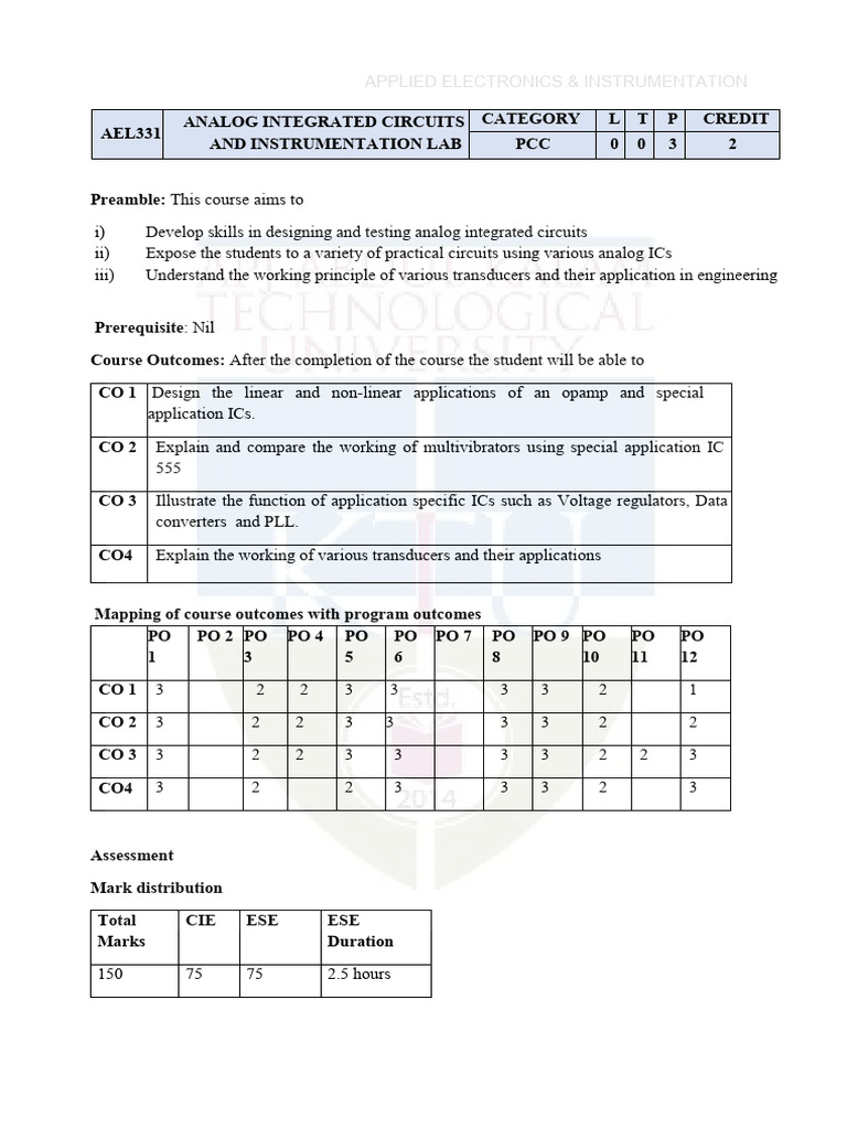 ECL 331 Analog Circuits Lab Syllabus | PDF | Operational Amplifier ...