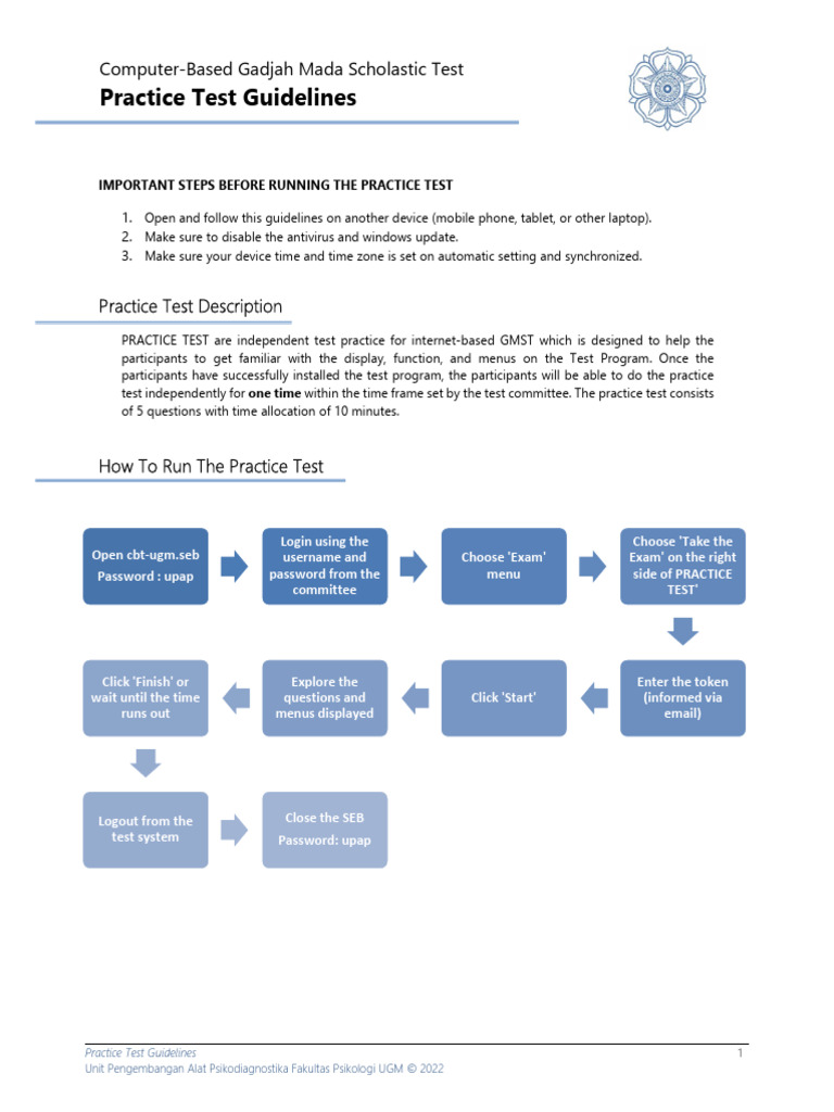 2 - Practice Test Guidelines | PDF | Menu (Computing) | Password