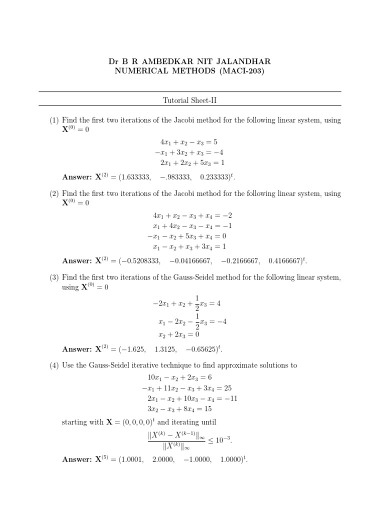 Tutorial Sheet 2 Pdf Eigenvalues And Eigenvectors Mathematical